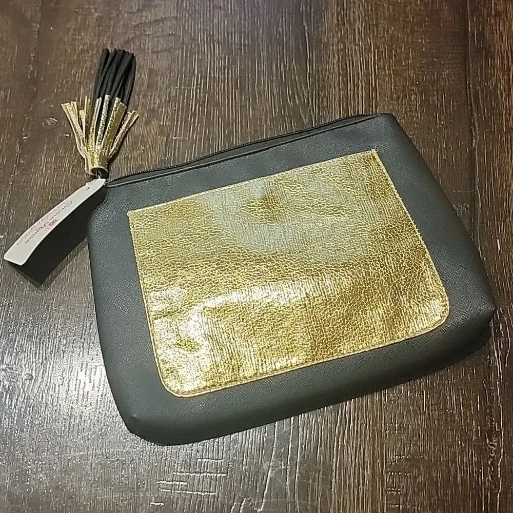 Emma Lomax Black and Gold Tassel Makeup Clutch Bag